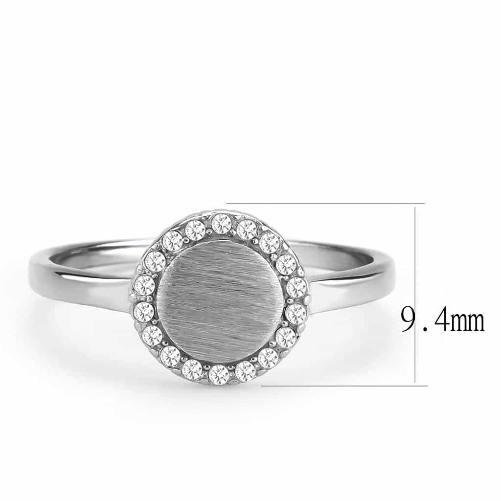 Stainless Steel Brushed Oval Disc CZ Pave Halo Signet Ring view 4