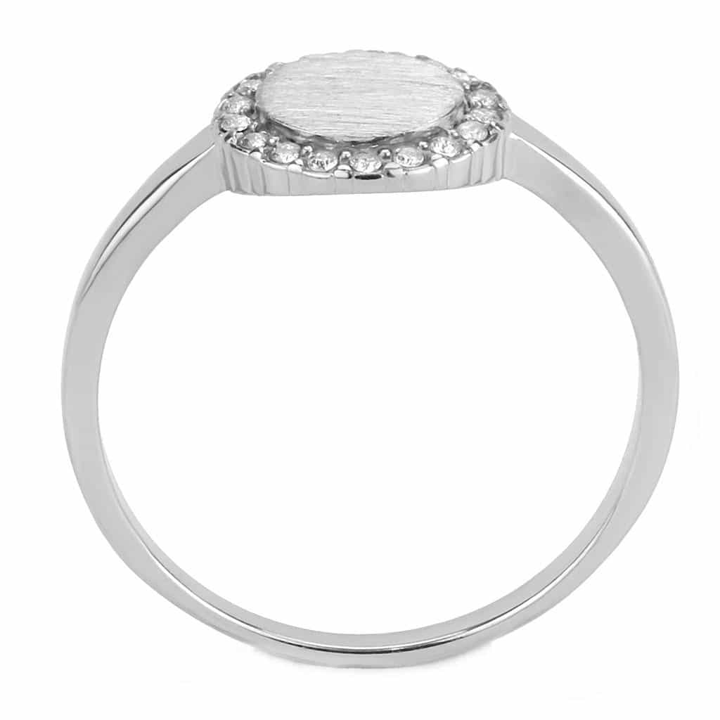 Stainless Steel Brushed Oval Disc CZ Pave Halo Signet Ring view 6
