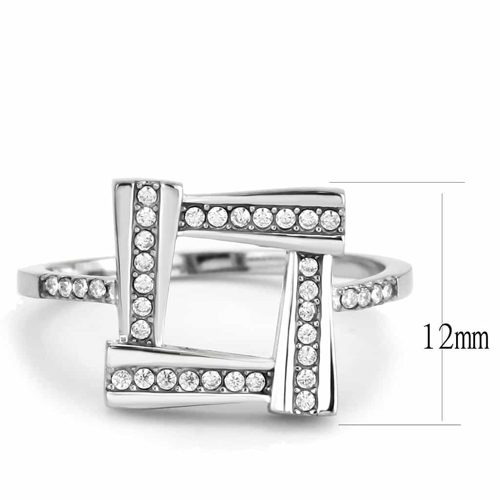 Stainless Steel CZ Pave Open Square Geometric Double Band Ring view 4