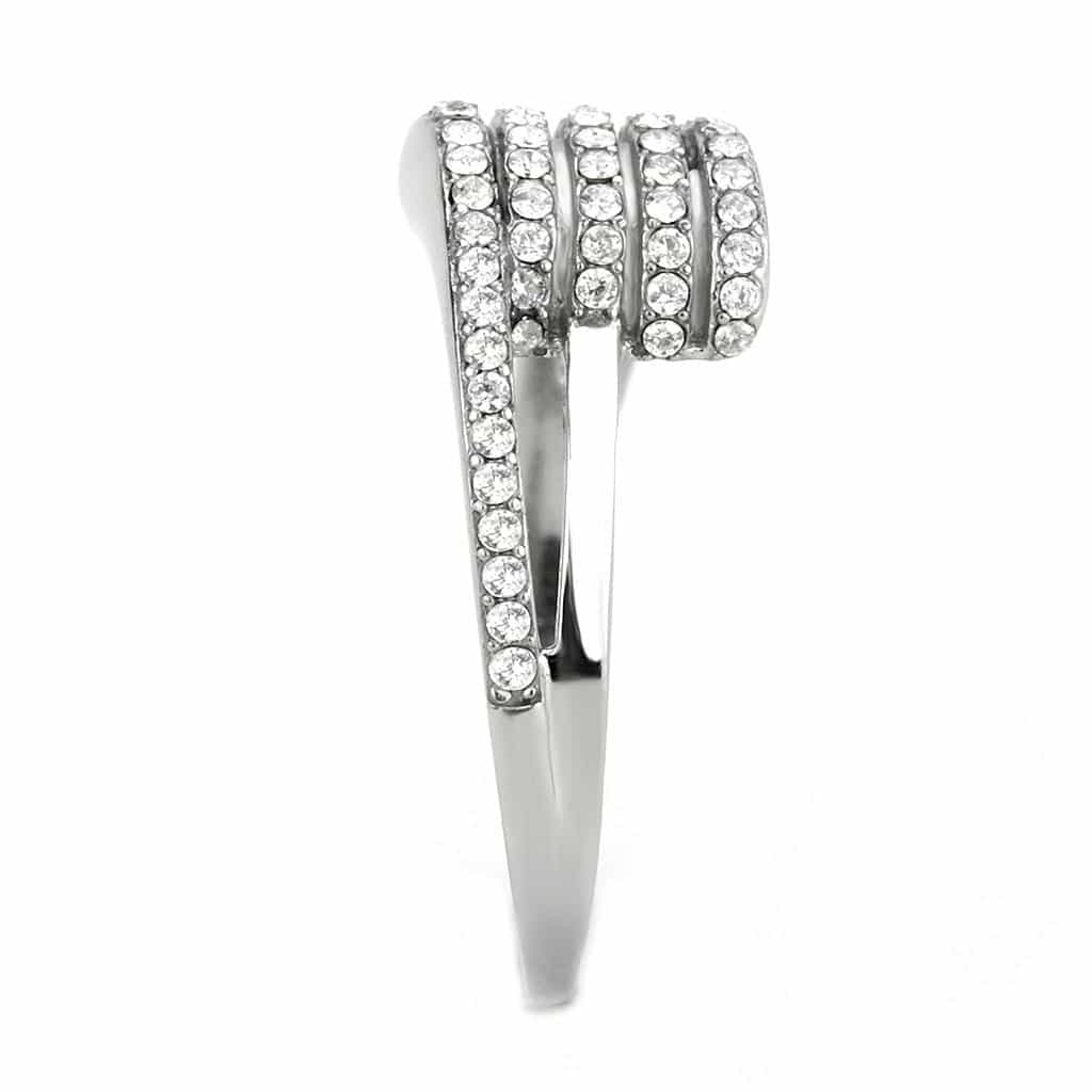 Stainless Steel CZ Pave Triple Row Curved V Chevron Band Ring view 8