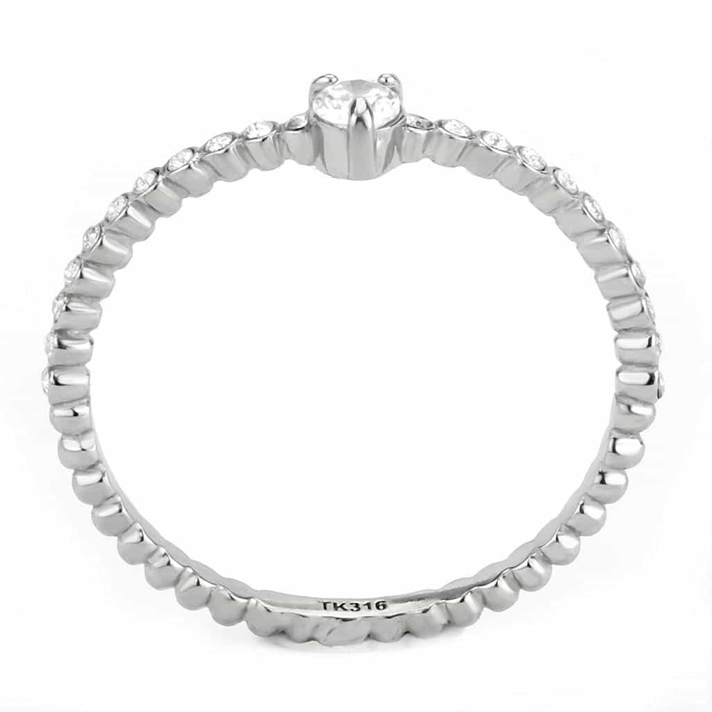 Stainless Steel CZ Round Prong Pave Beaded Eternity Slim Ring view 6