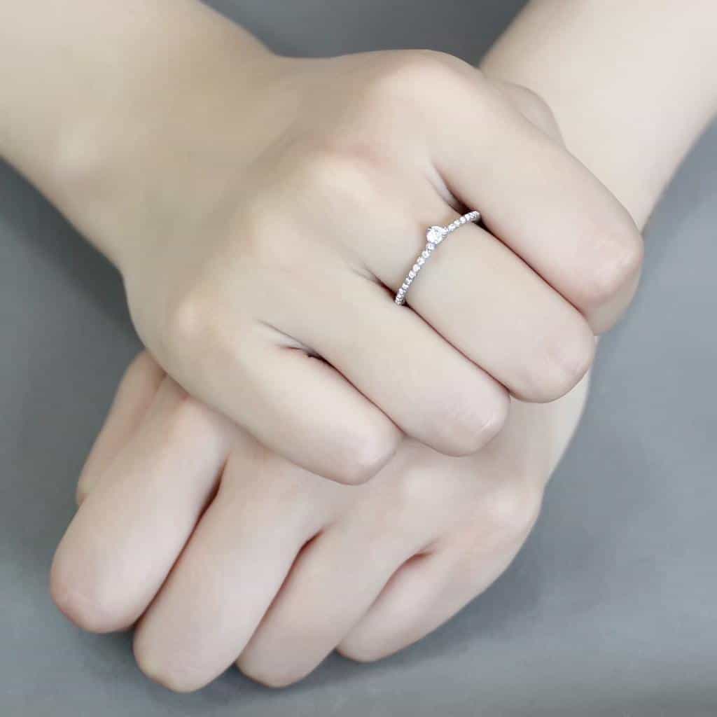 Stainless Steel CZ Round Prong Pave Beaded Eternity Slim Ring view 10