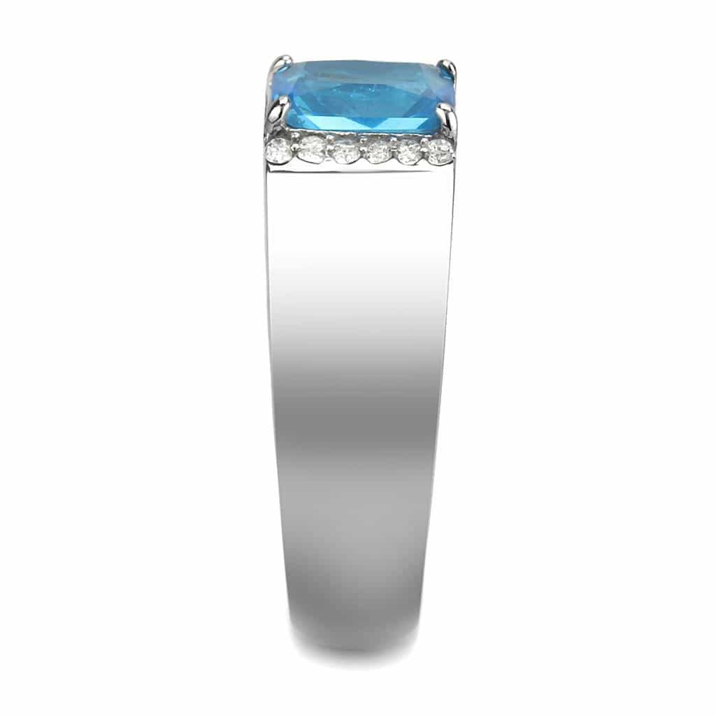 Stainless Steel Blue Topaz Square CZ Pave Men Signet Ring view 8