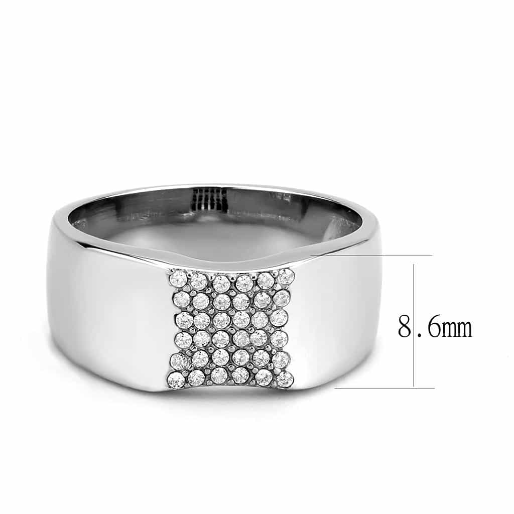 Stainless Steel CZ Pave Diamond Rhombus Flat Top Wide Band Ring view 4