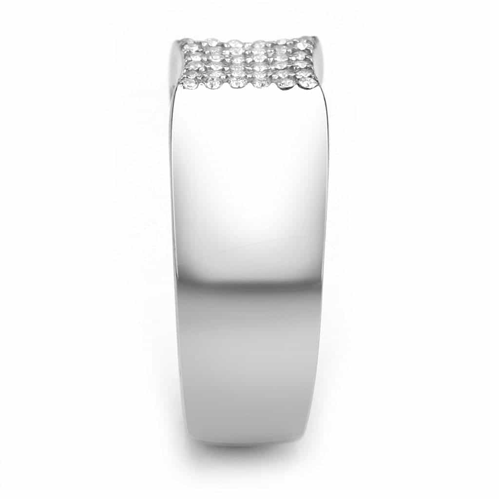 Stainless Steel CZ Pave Diamond Rhombus Flat Top Wide Band Ring view 8