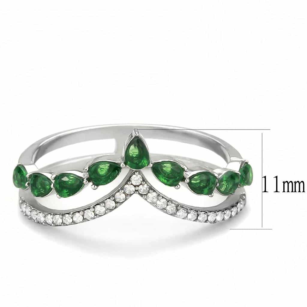 Stainless Steel Green Emerald Marquise Leaf Vine CZ Pave V Ring view 4