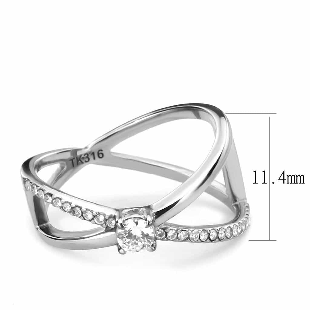 Stainless Steel CZ Round Pave Halo Infinity Crossover Ring view 4