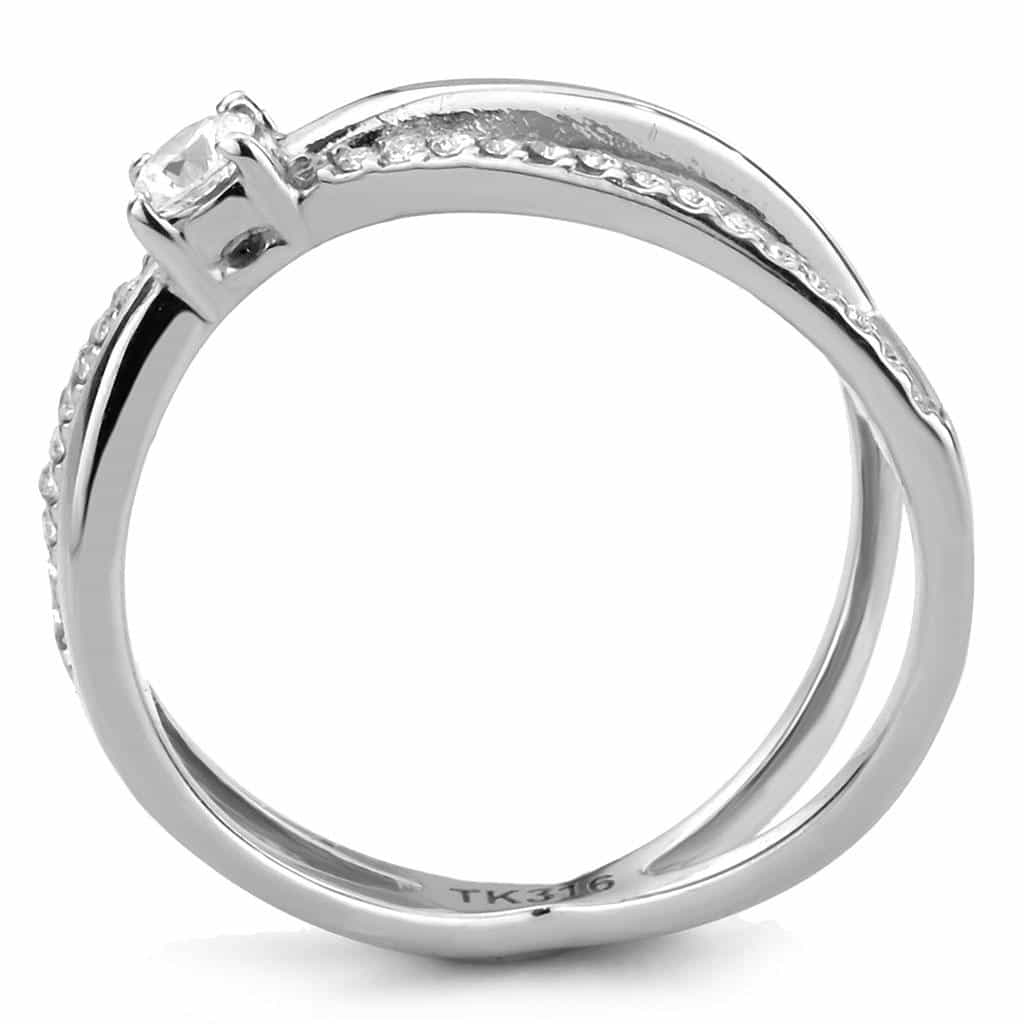 Stainless Steel CZ Round Pave Halo Infinity Crossover Ring view 6