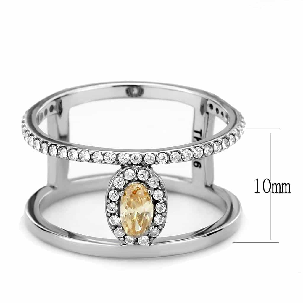Stainless Steel Champagne CZ Oval Pave Halo Infinity Pendant view 4