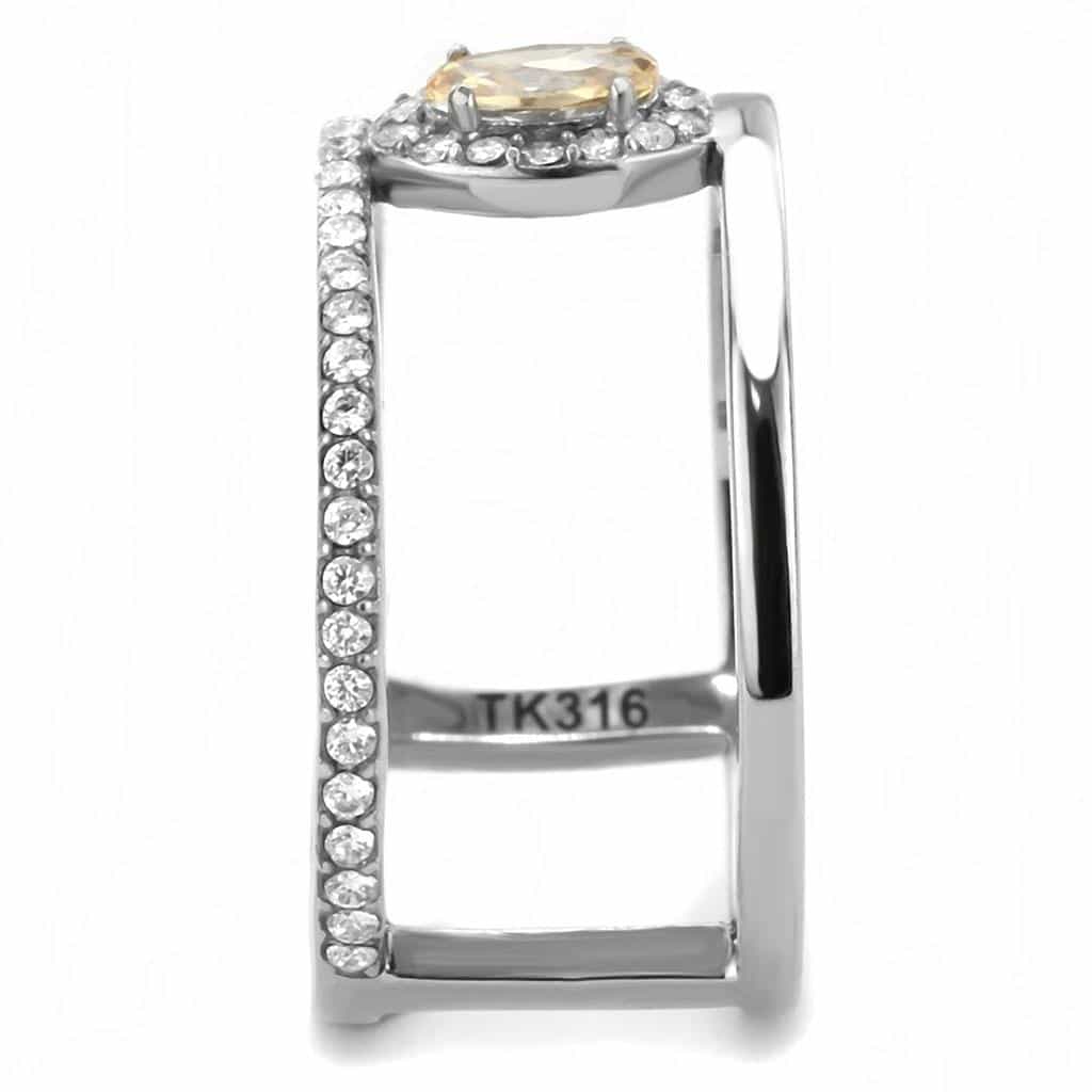 Stainless Steel Champagne CZ Oval Pave Halo Infinity Pendant view 8