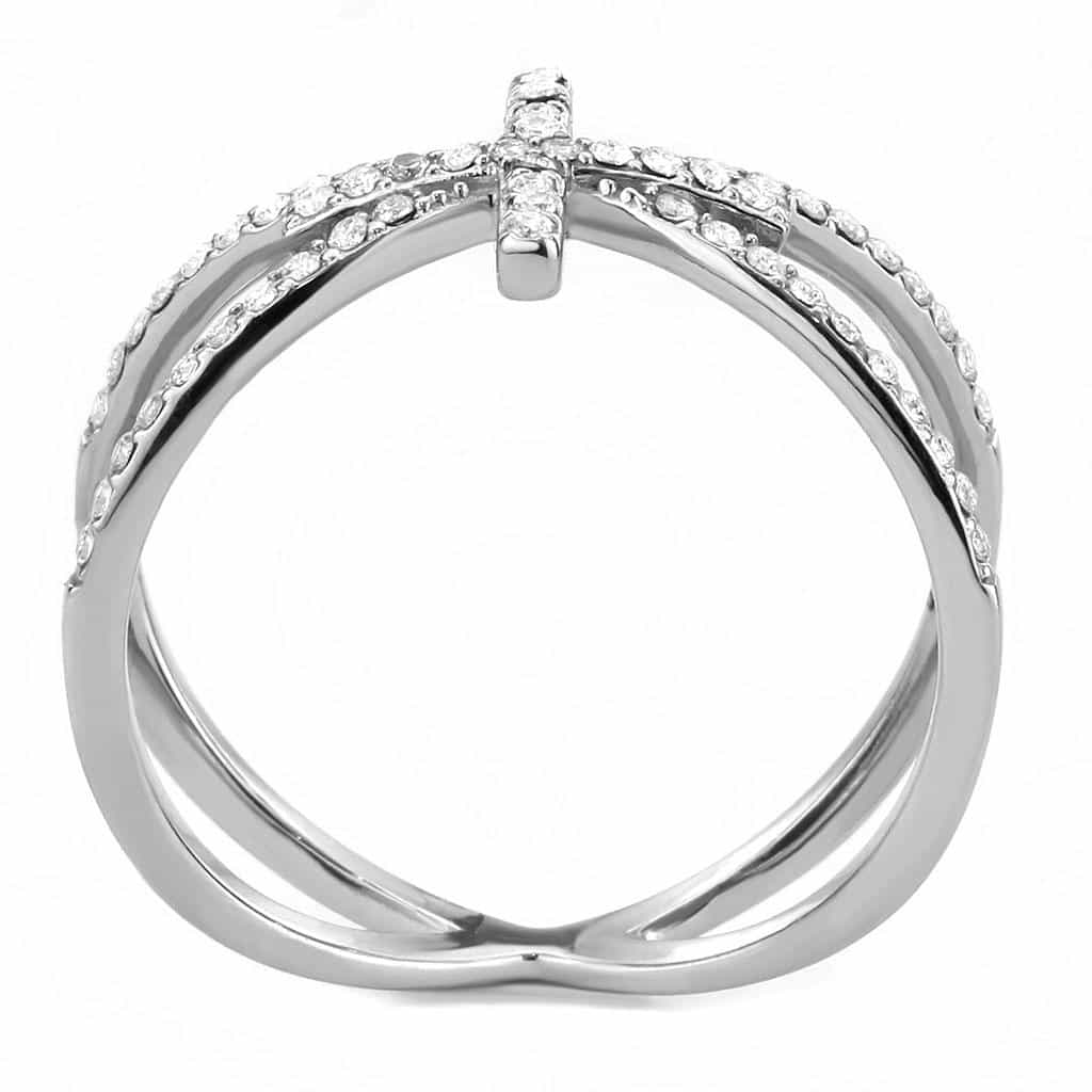 Stainless Steel CZ Pave X Cross Bow Double Band Ring view 6