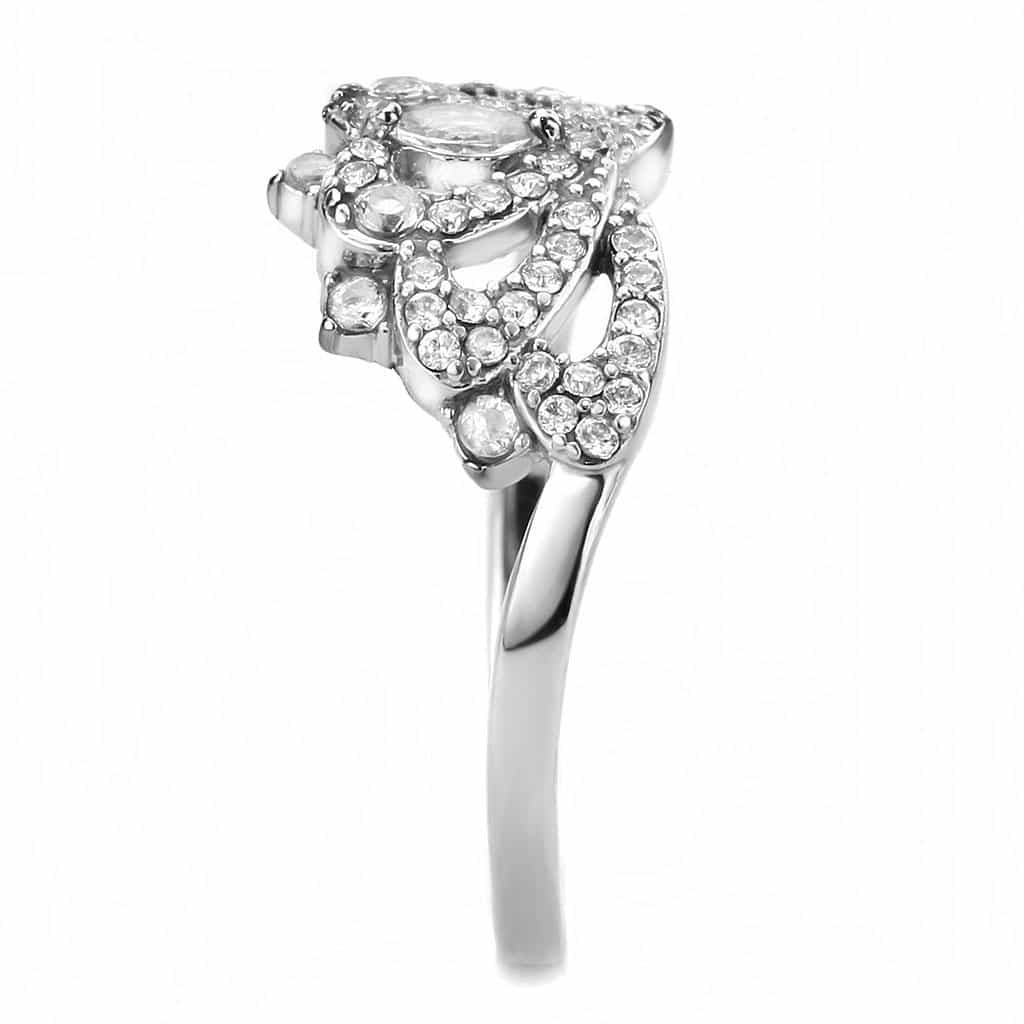 Stainless Steel CZ Marquise Pave Crown Tiara Halo Cocktail Ring view 8