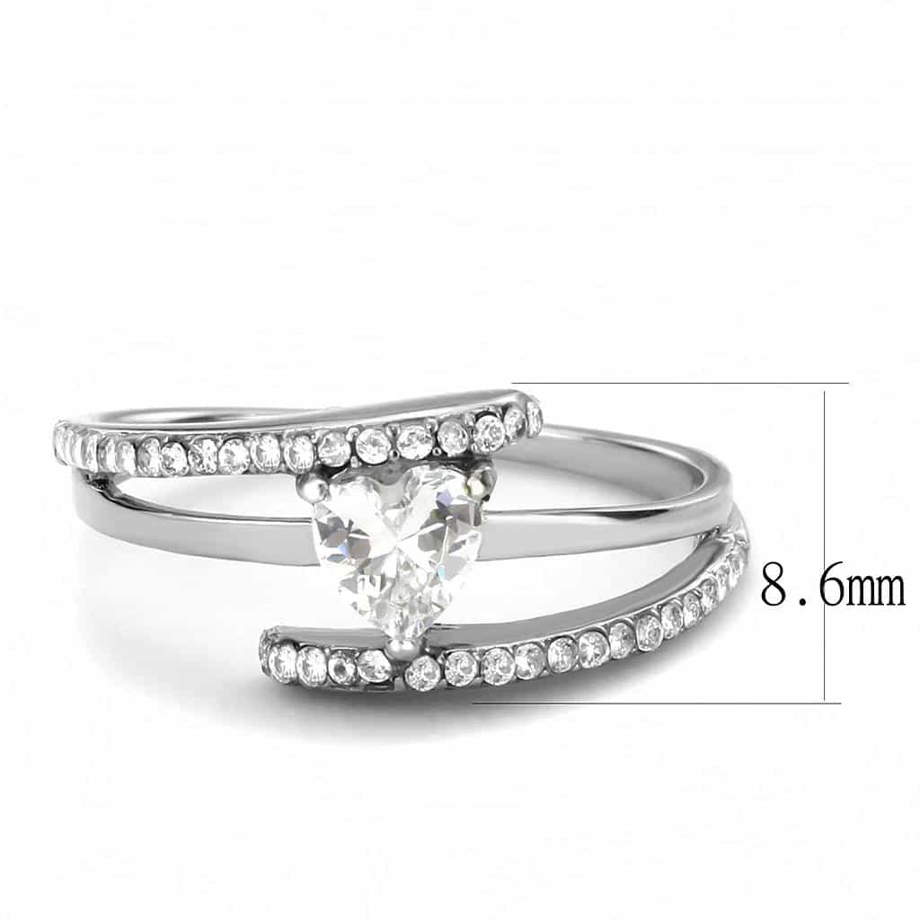 Stainless Steel CZ Pear Prong Pave Slim Bypass Solitaire Pendant view 4