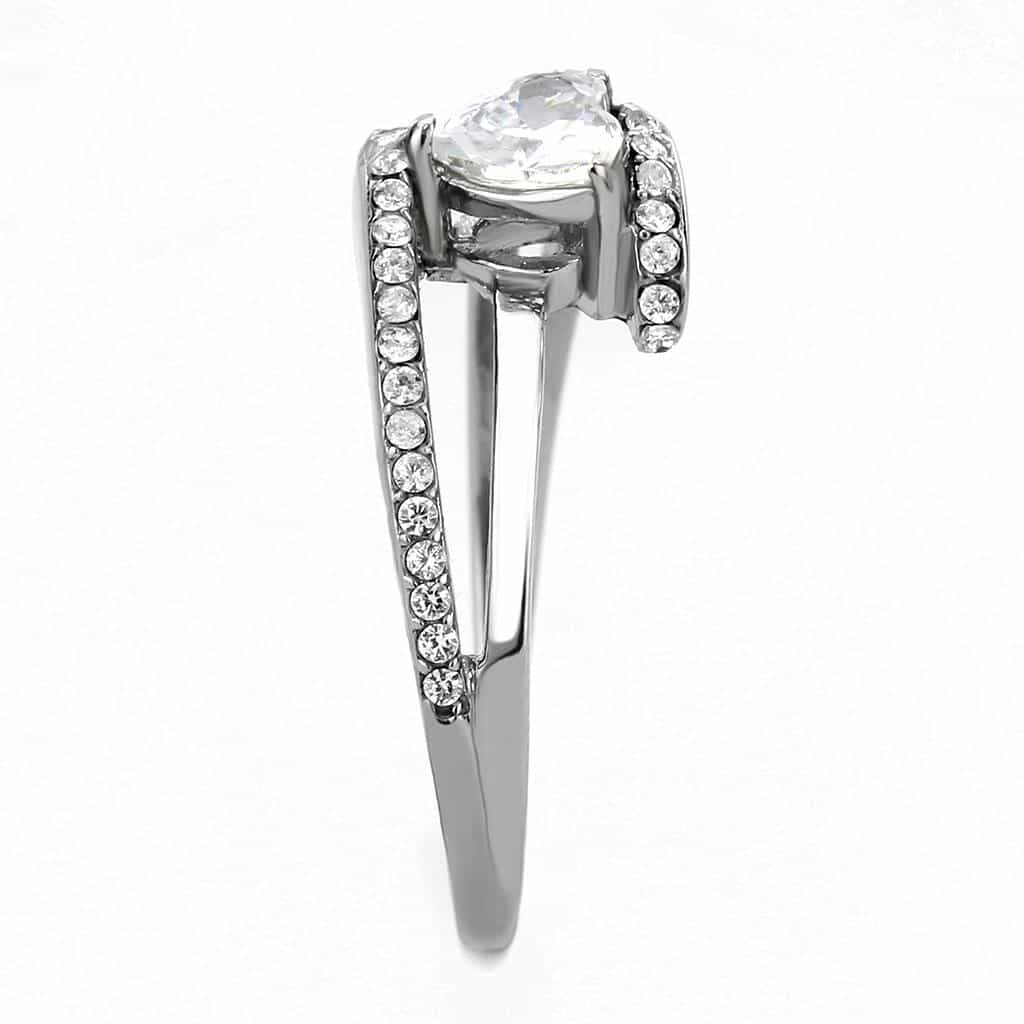 Stainless Steel CZ Pear Prong Pave Slim Bypass Solitaire Pendant view 8