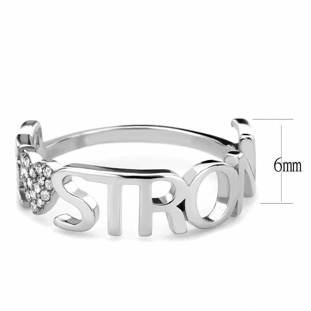Stainless Steel STRONG Text Letter CZ Heart Band Ring view 4