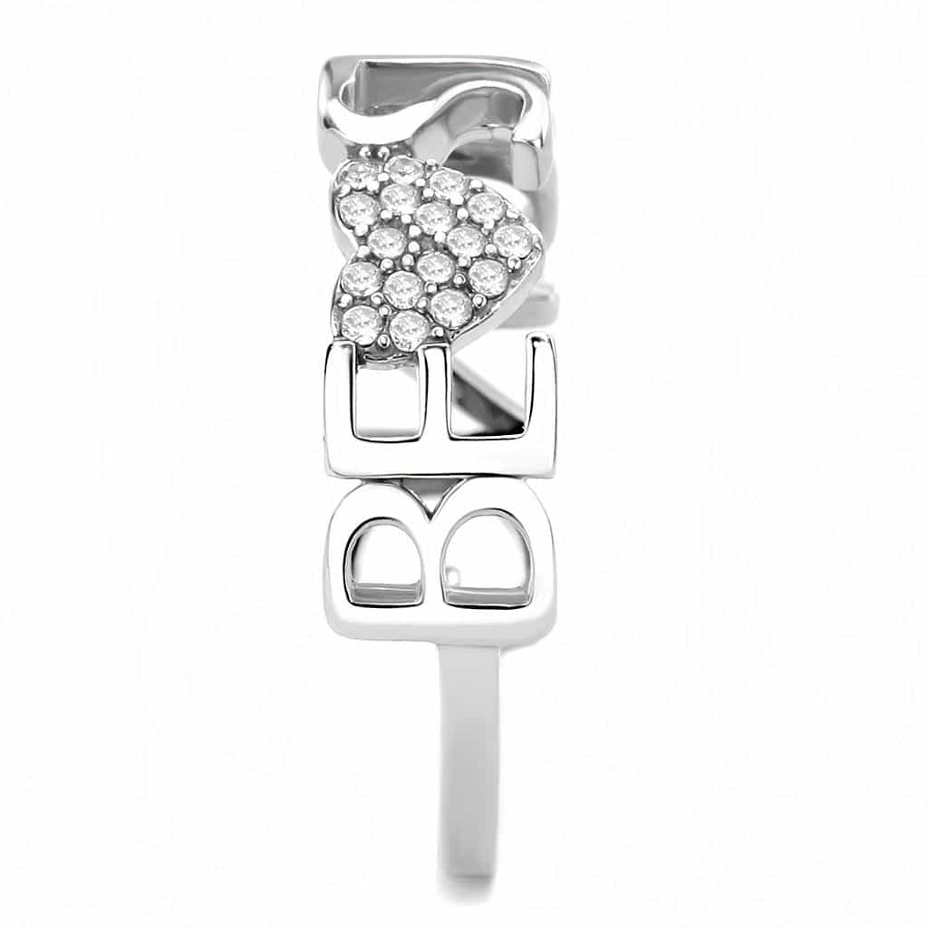 Stainless Steel STRONG Text Letter CZ Heart Band Ring view 8