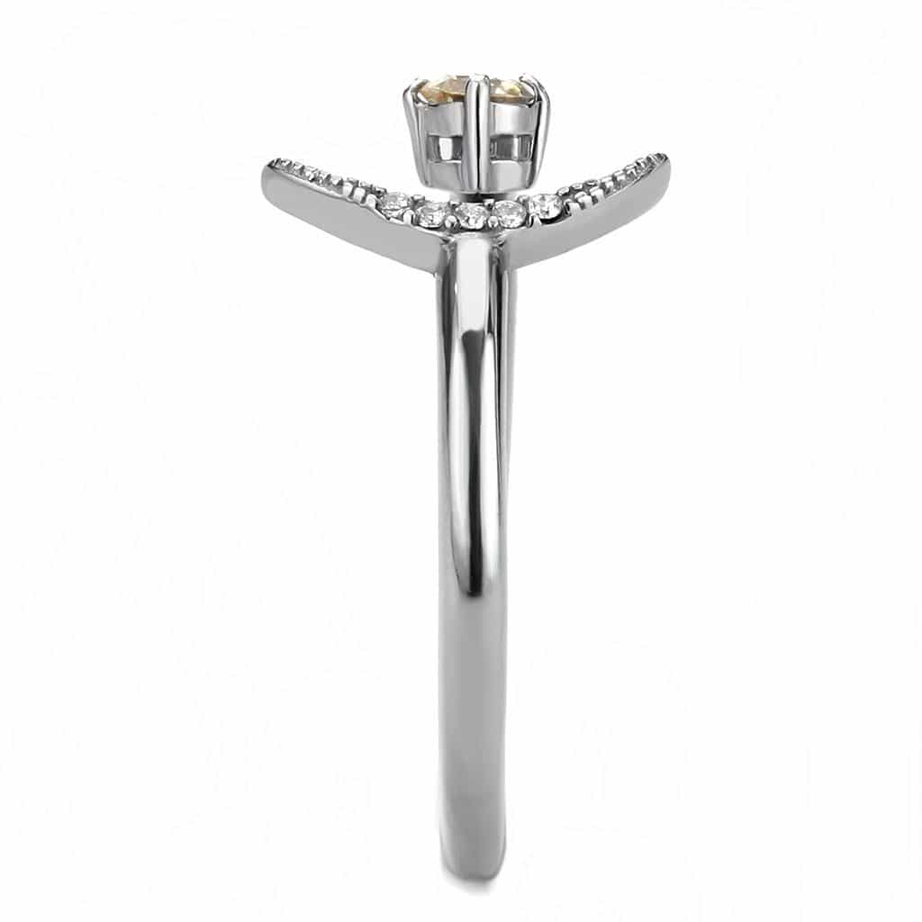Stainless Steel Champagne CZ Round Crescent Moon Open Bypass Ring view 8