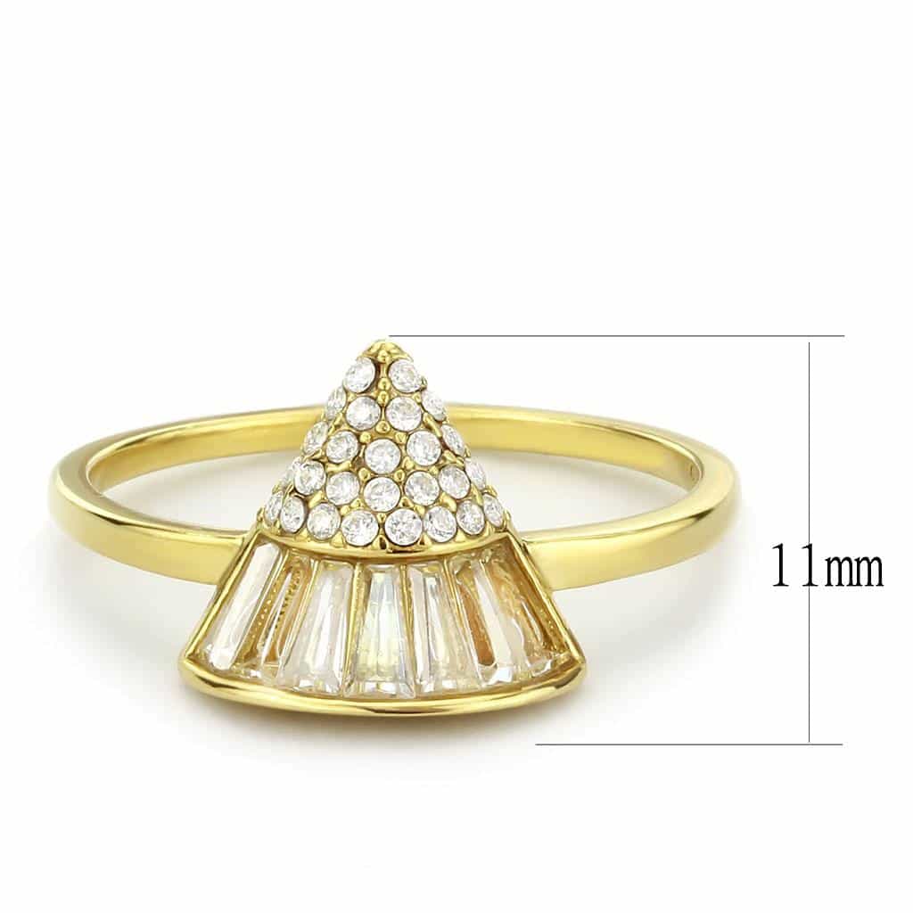 Stainless Steel Gold CZ Baguette Fan Triangle Pave Cocktail Ring view 4