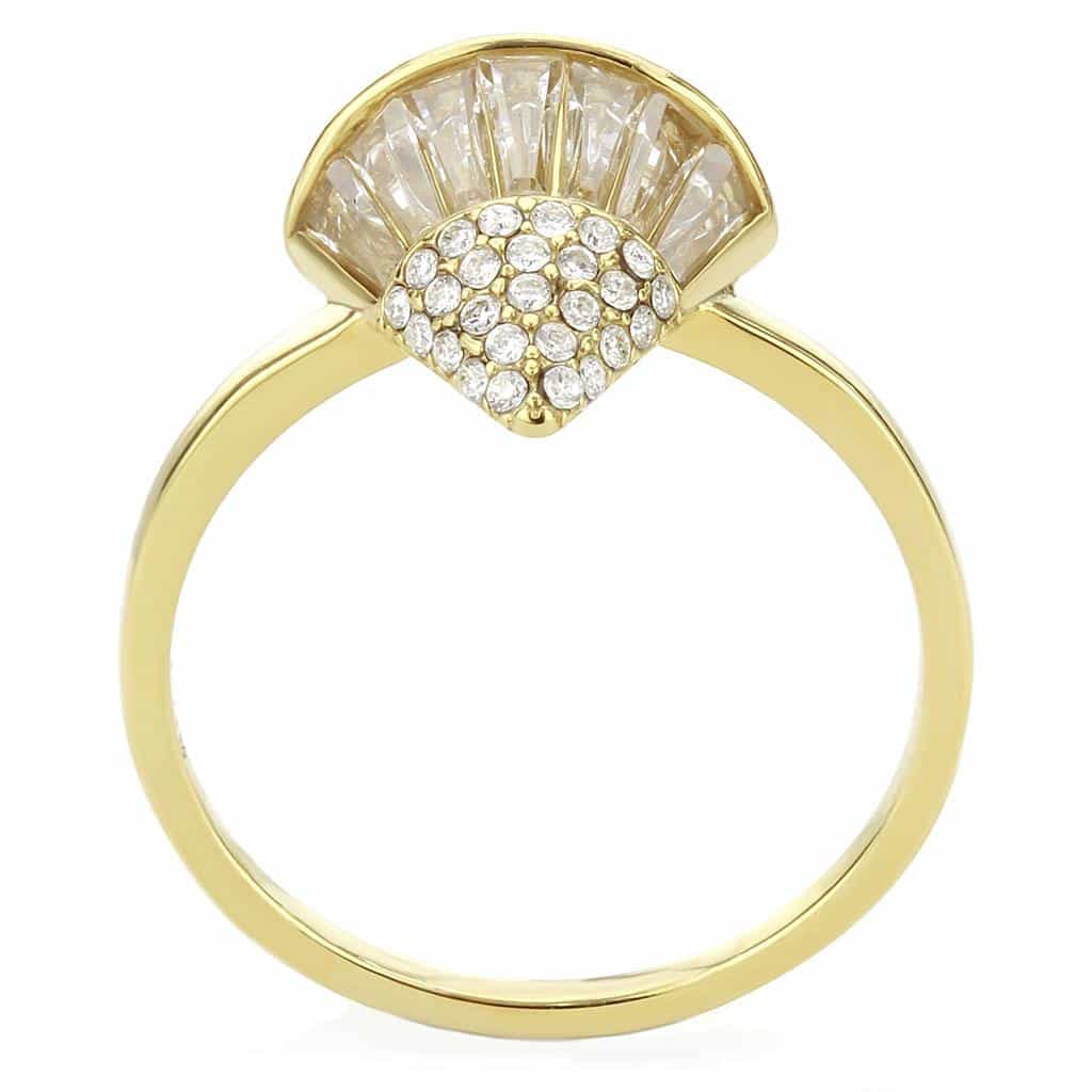 Stainless Steel Gold CZ Baguette Fan Triangle Pave Cocktail Ring view 6