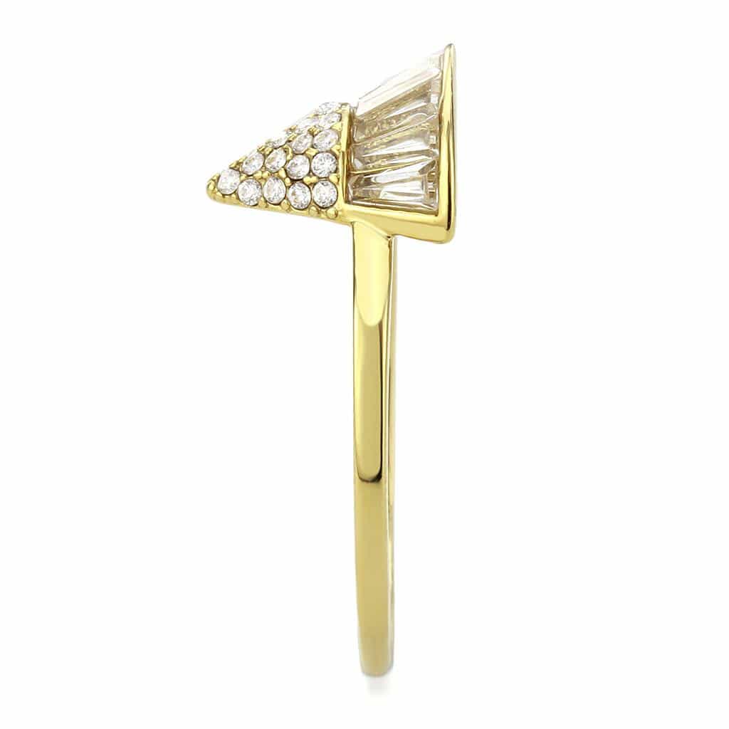 Stainless Steel Gold CZ Baguette Fan Triangle Pave Cocktail Ring view 8