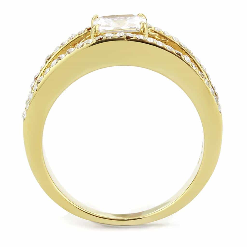 Stainless Steel Gold CZ Princess Orange Baguette Channel Ring view 6