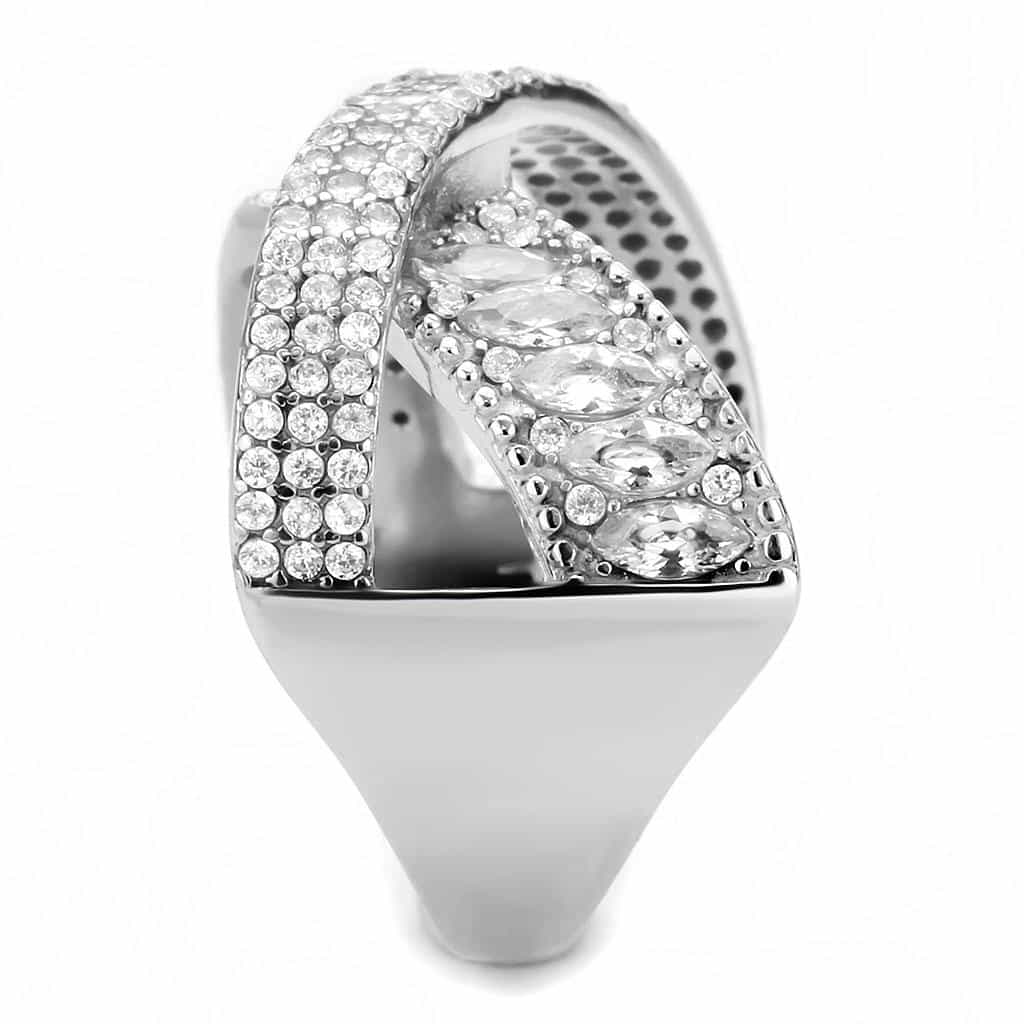 Stainless Steel CZ Marquise Pave Wide V Crossover Cocktail Ring view 8