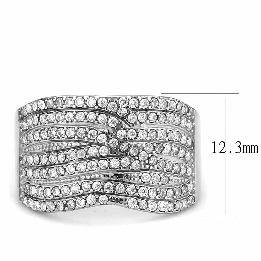 Stainless Steel CZ Pave Multi Row Curved Wide Dome Cocktail Ring view 4