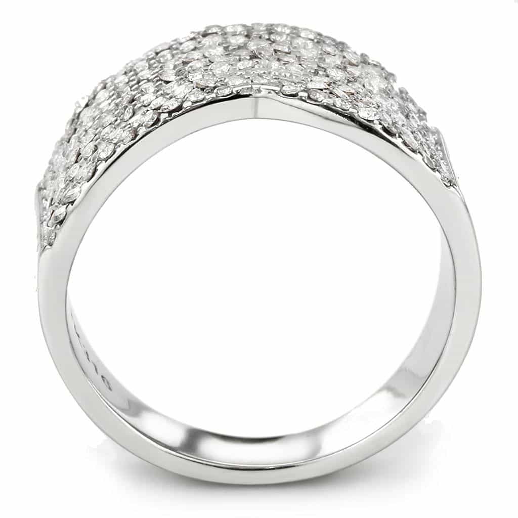 Stainless Steel CZ Pave Multi Row Curved Wide Dome Cocktail Ring view 6