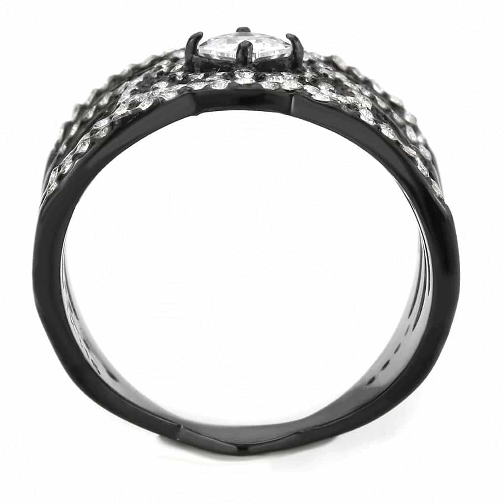 Stainless Steel Black IP CZ Round Pave Multi Strand Wide Ring view 6