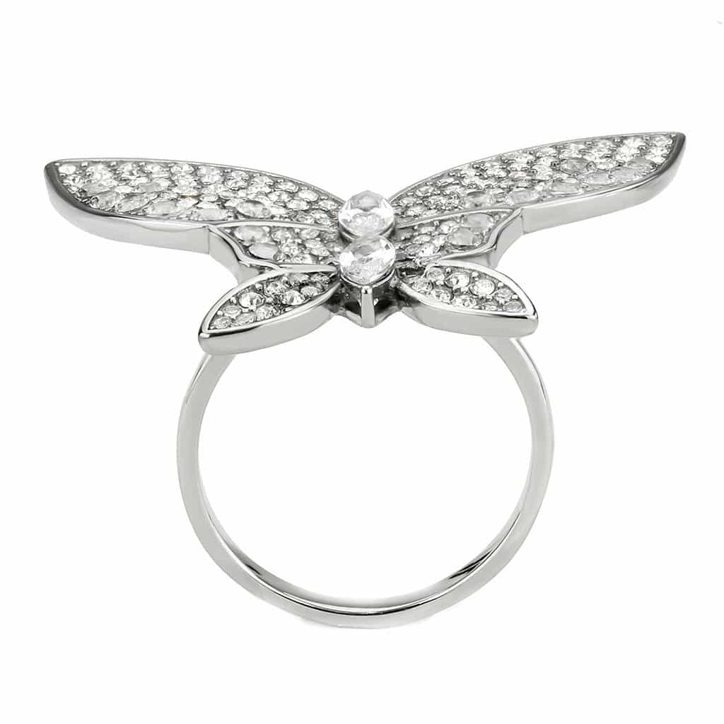 Stainless Steel CZ Pave Butterfly Wing Cocktail Ring view 6