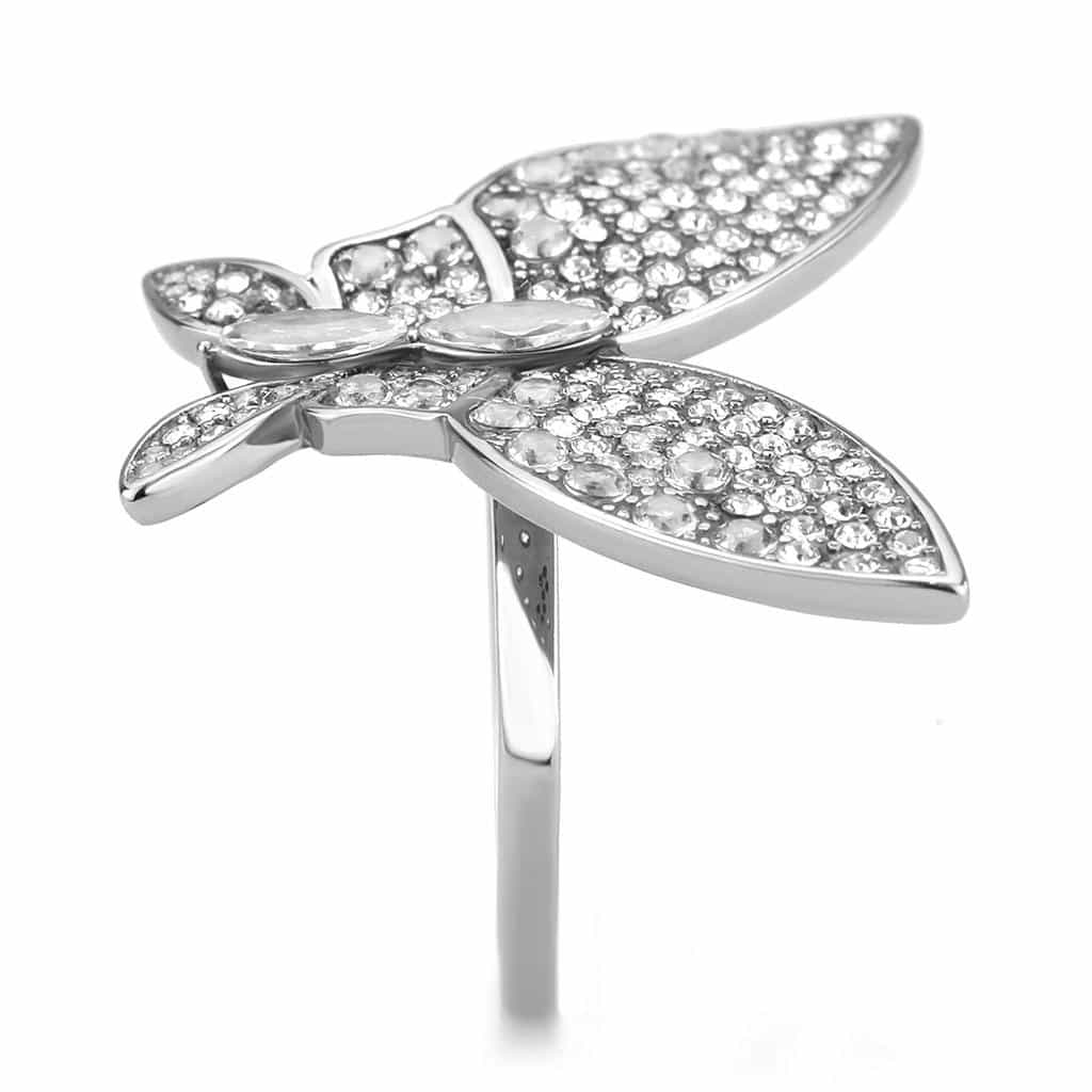 Stainless Steel CZ Pave Butterfly Wing Cocktail Ring view 8