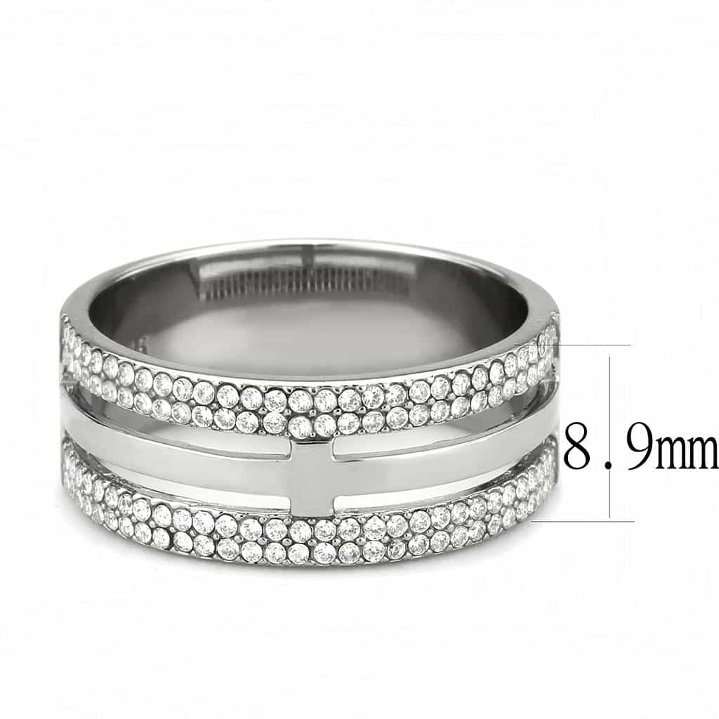 Stainless Steel CZ Pave Triple Row Wide Band Ring view 4
