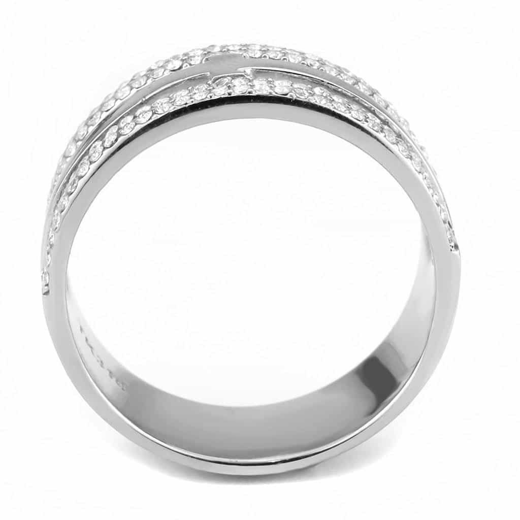Stainless Steel CZ Pave Triple Row Wide Band Ring view 6
