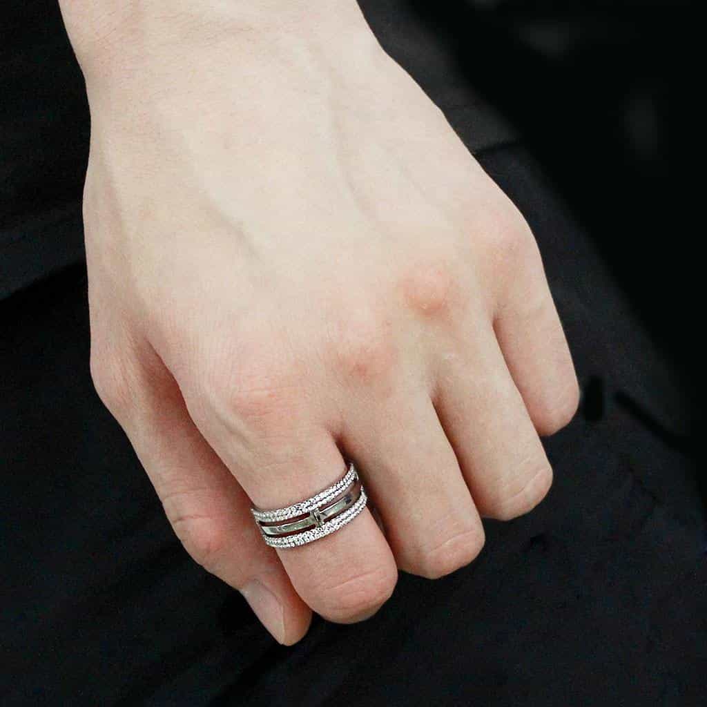 Stainless Steel CZ Pave Triple Row Wide Band Ring view 10