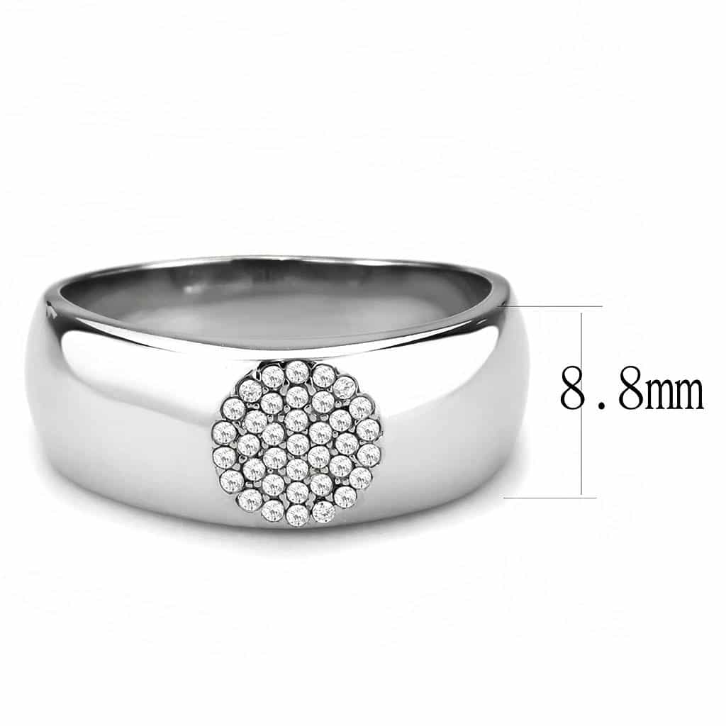Stainless Steel CZ Pave Cluster Dome Wide Polished Signet Ring view 4