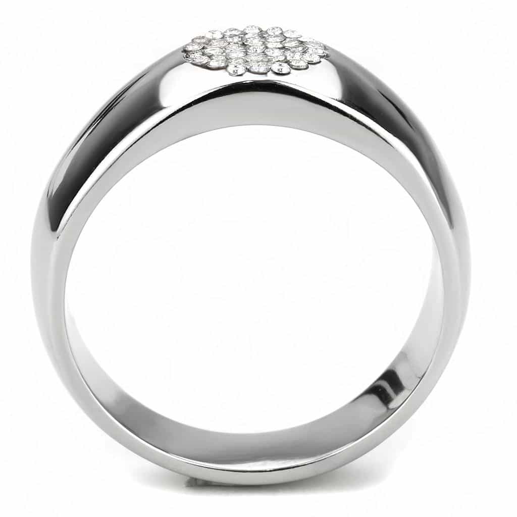 Stainless Steel CZ Pave Cluster Dome Wide Polished Signet Ring view 6