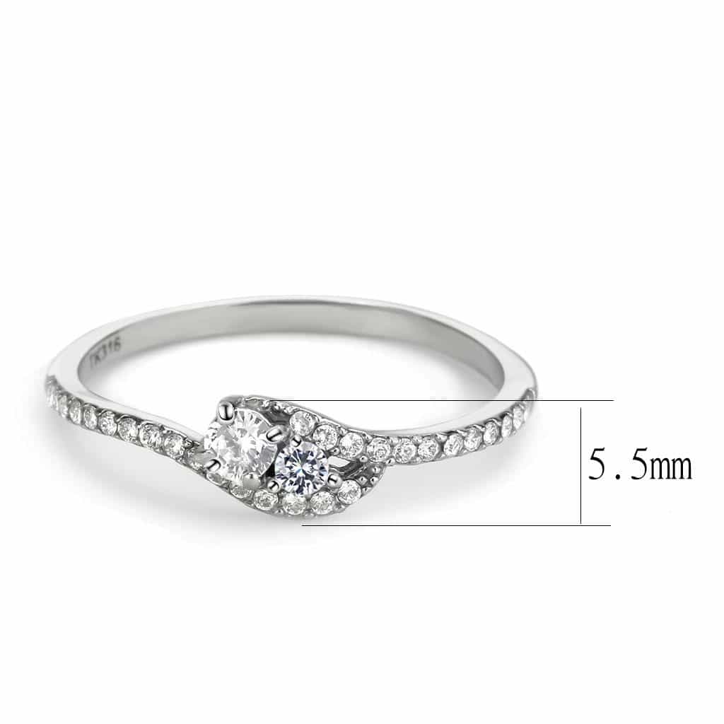 Stainless Steel CZ Round Pave Slim V Curve Double Band Set Ring view 4