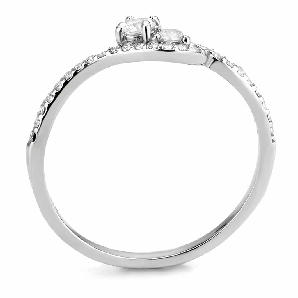 Stainless Steel CZ Round Pave Slim V Curve Double Band Set Ring view 6