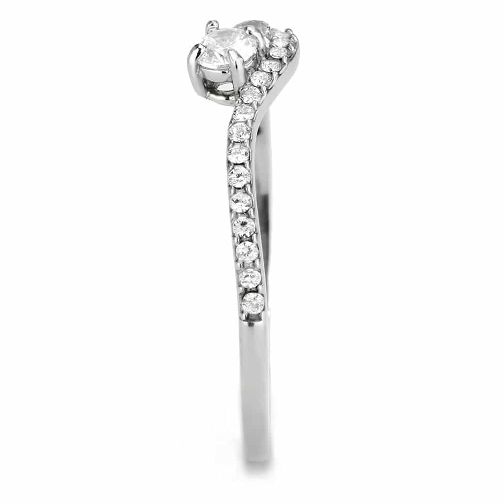 Stainless Steel CZ Round Pave Slim V Curve Double Band Set Ring view 8