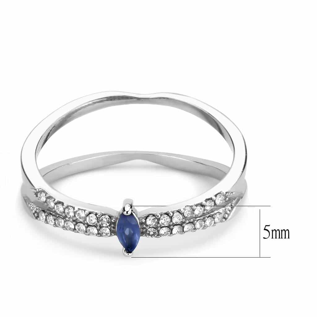 Stainless Steel Blue Sapphire Marquise CZ Pave Split Shank Ring view 4