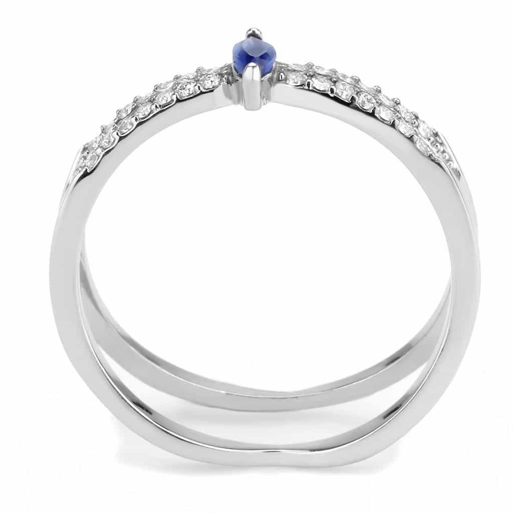 Stainless Steel Blue Sapphire Marquise CZ Pave Split Shank Ring view 6
