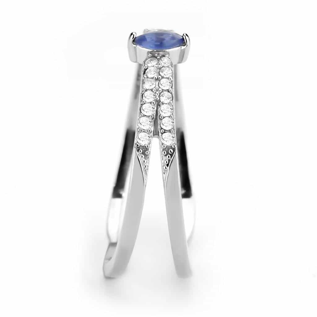 Stainless Steel Blue Sapphire Marquise CZ Pave Split Shank Ring view 8