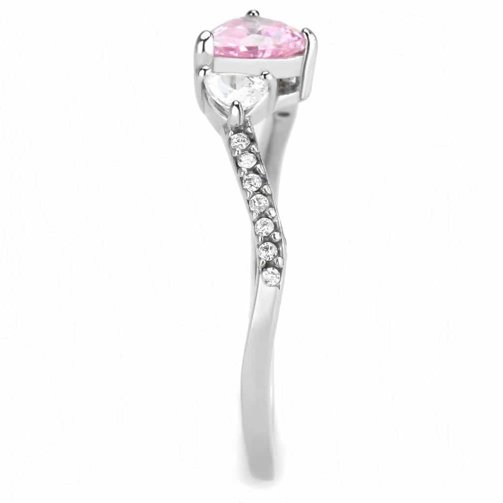 Stainless Steel Pink CZ Heart Round CZ Pave Accent Solitaire Ring view 8