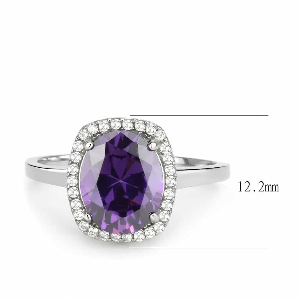 Stainless Steel Purple Amethyst Oval CZ Pave Halo Classic Ring view 4