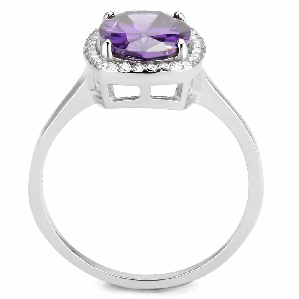 Stainless Steel Purple Amethyst Oval CZ Pave Halo Classic Ring view 6