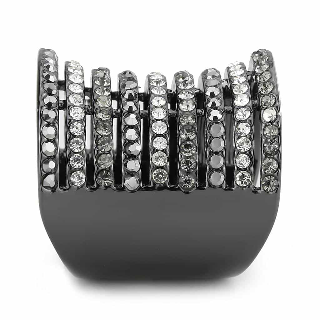 Brass Black IP Crystal Pave Multi Row Wide Band Cocktail Ring view 8