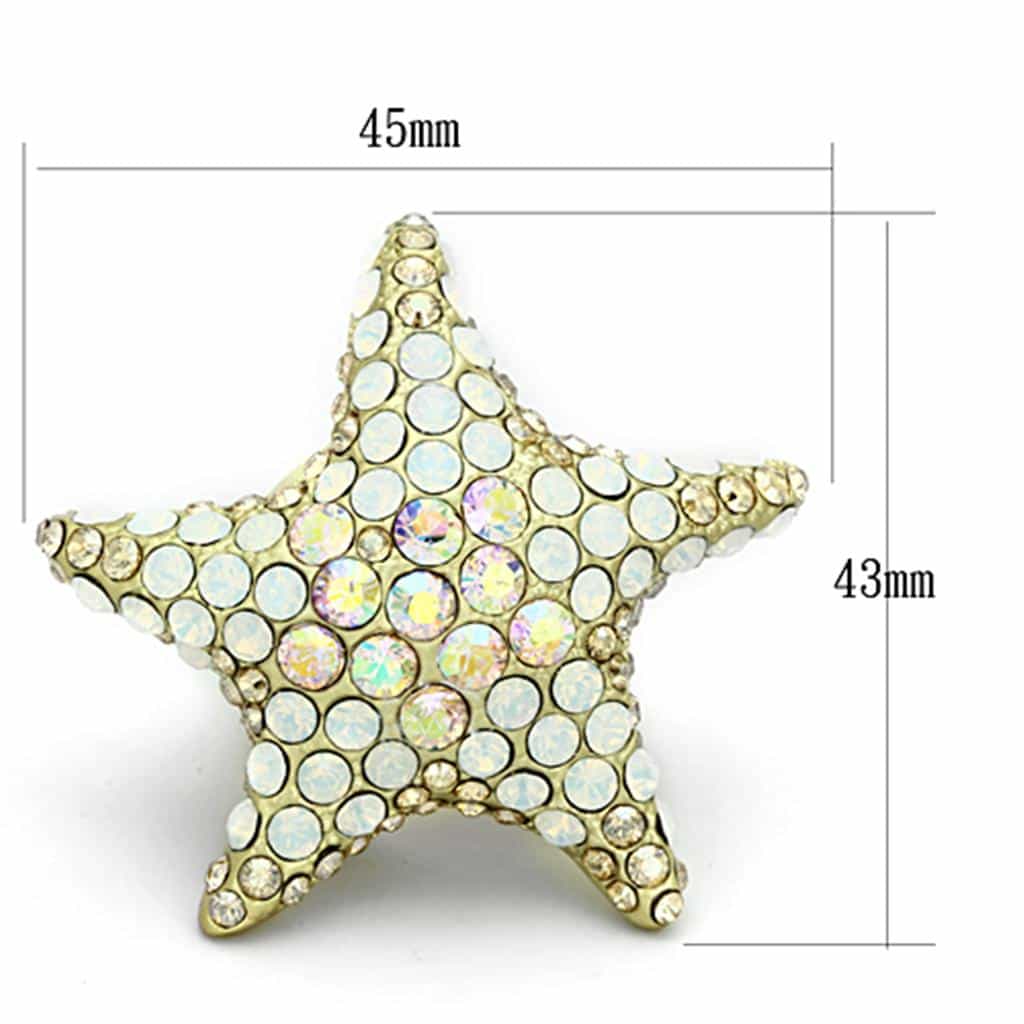 Brass Gold Aurora Borealis Crystal Pave Starfish Cocktail Ring view 4