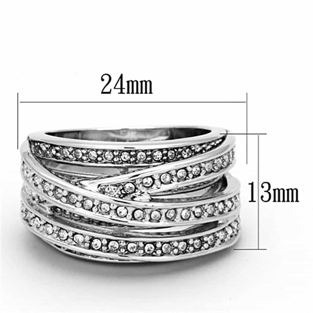 Brass Silver CZ Pave Multi Row Wide Crossover Band Ring view 4