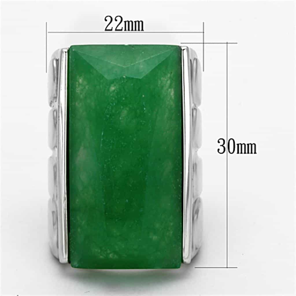 Brass Silver Green Aventurine Rectangle Flat Top Modern Ring view 4