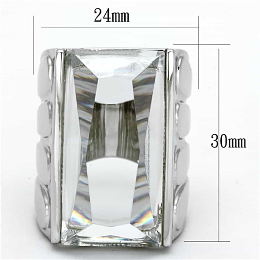 Brass Silver Clear CZ Emerald Cut Wide Band Cocktail Ring view 4